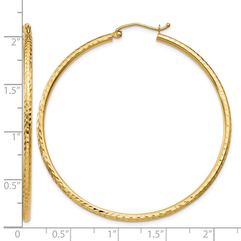 14k 2x50mm Diamond-cut Round Tube Hoop Earrings