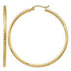 14k 2x50mm Diamond-cut Round Tube Hoop Earrings