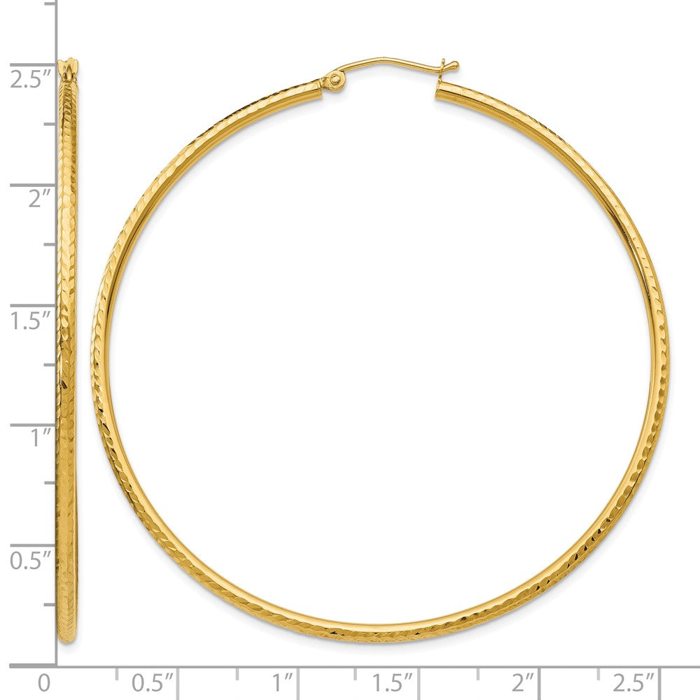 14k 2x60mm Diamond-cut Round Tube Hoop Earrings
