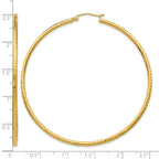 14k 2x60mm Diamond-cut Round Tube Hoop Earrings
