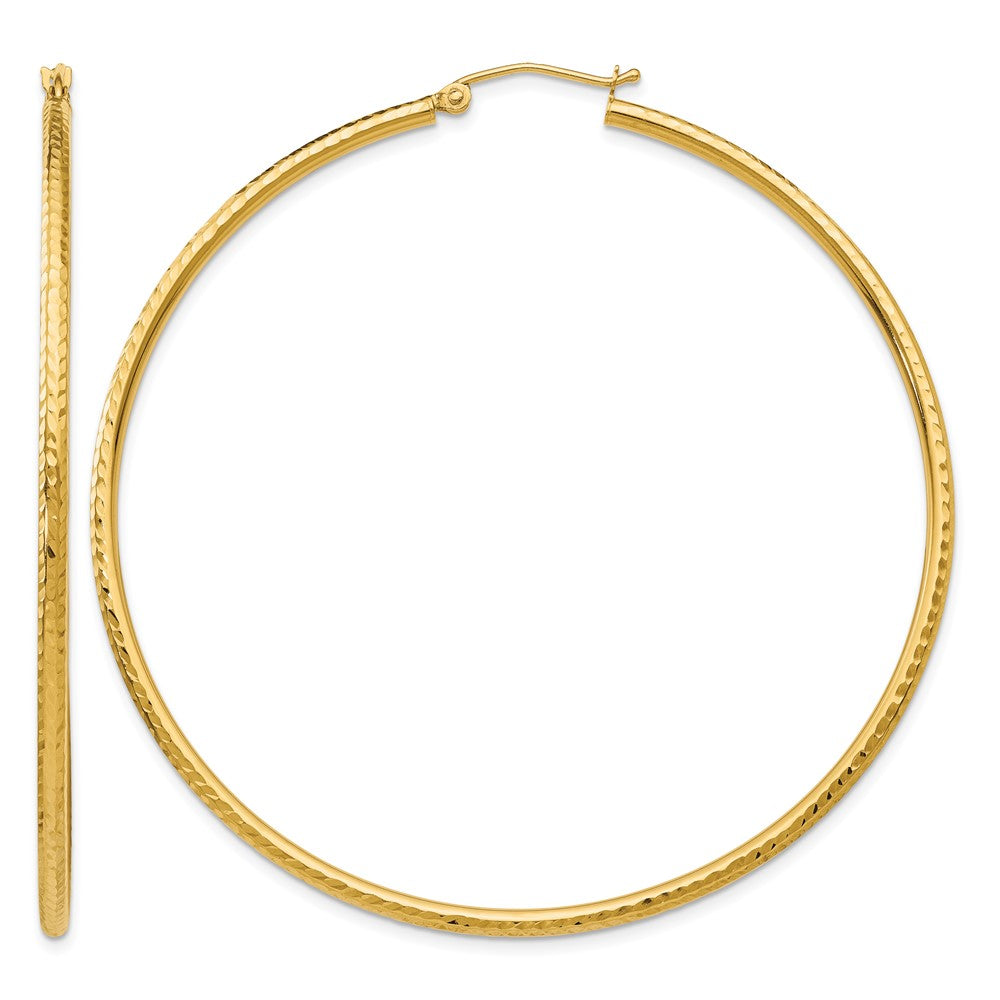 14k 2x60mm Diamond-cut Round Tube Hoop Earrings