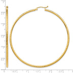 14k 2x65mm Diamond-cut Round Tube Hoop Earrings