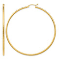 14k 2x65mm Diamond-cut Round Tube Hoop Earrings
