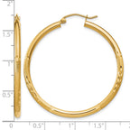 14k 2.5x38mm Satin Diamond-cut Round Tube Hoop Earrings