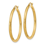 14k 2.5x30mm Satin Diamond-cut Round Tube Hoop Earrings