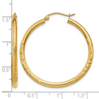 14k 2.5x30mm Satin Diamond-cut Round Tube Hoop Earrings
