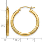 14k 2.5x24mm Satin Diamond-cut Round Tube Hoop Earrings