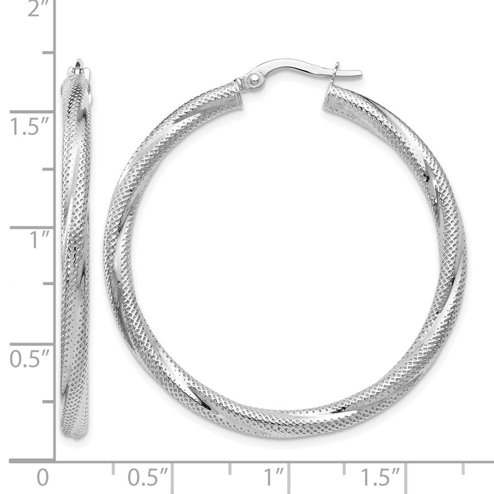 10K White Gold Twisted Hinged Hoop Earrings