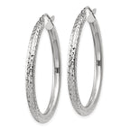 14k White Gold 3x35mm Diamond-cut Round Tube Hoop Earrings