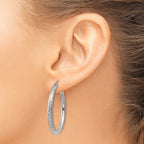 14k White Gold 3x35mm Diamond-cut Round Tube Hoop Earrings
