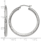 14k White Gold 3x35mm Diamond-cut Round Tube Hoop Earrings