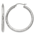 14k White Gold 3x35mm Diamond-cut Round Tube Hoop Earrings