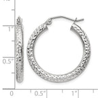 14k White Gold 3x25mm Diamond-cut Round Tube Hoop Earrings