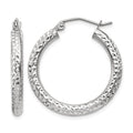14k White Gold 3x25mm Diamond-cut Round Tube Hoop Earrings