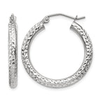 14k White Gold 3x25mm Diamond-cut Round Tube Hoop Earrings