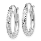14k White Gold 3x20mm Diamond-cut Round Tube Hoop Earrings