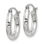 14k White Gold 3x16mm Diamond-cut Round Tube Hoop Earrings