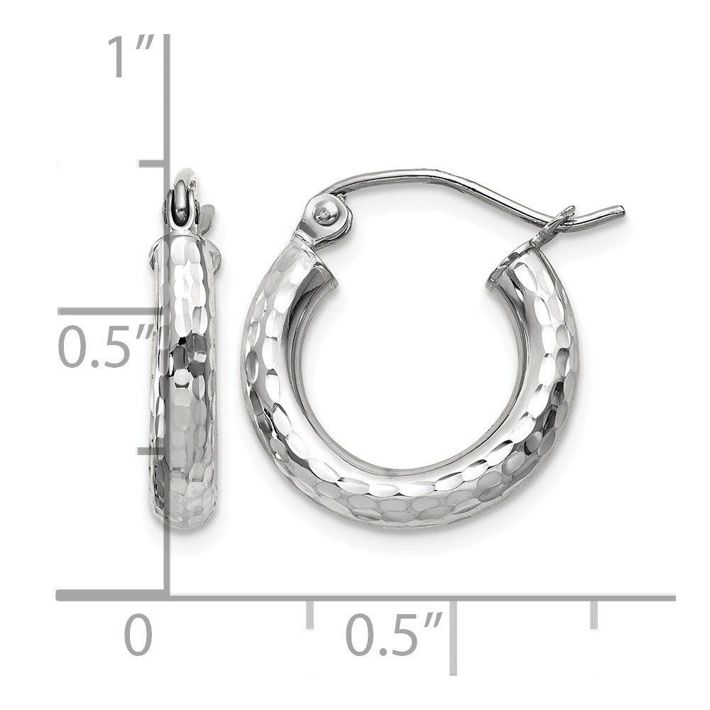 14k White Gold 3x16mm Diamond-cut Round Tube Hoop Earrings