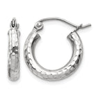 14k White Gold 3x16mm Diamond-cut Round Tube Hoop Earrings