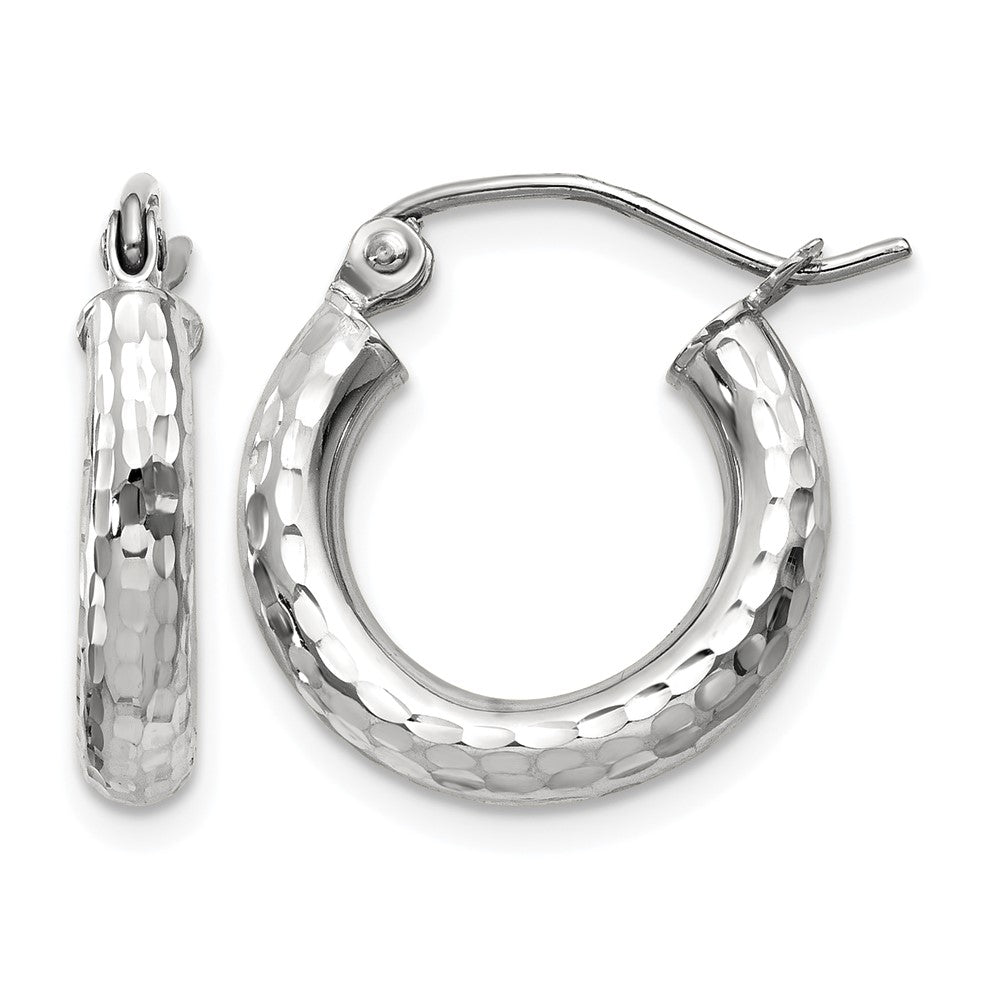 14k White Gold 3x16mm Diamond-cut Round Tube Hoop Earrings