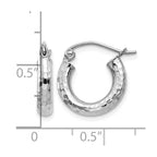 14k White Gold 3x14mm Diamond-cut Round Tube Hoop Earrings
