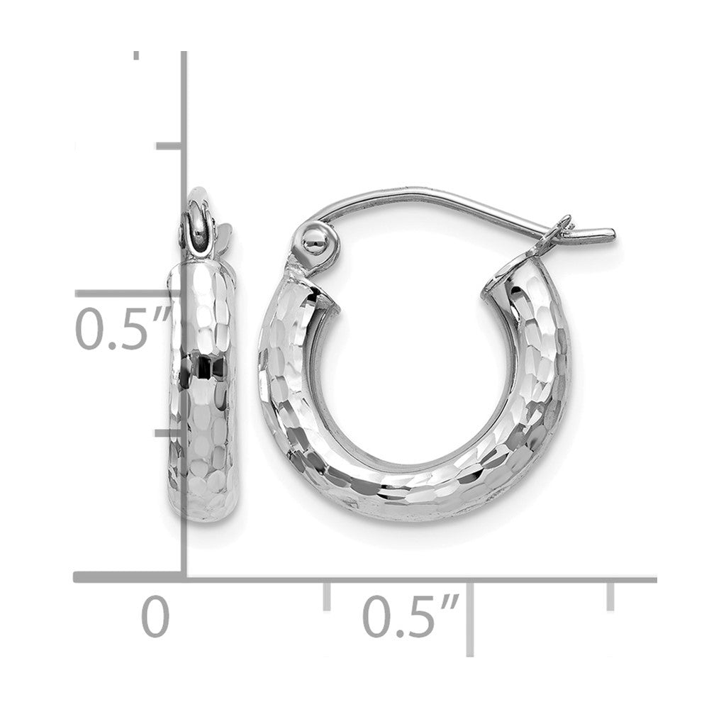 14k White Gold 3x14mm Diamond-cut Round Tube Hoop Earrings