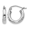 14k White Gold 3x14mm Diamond-cut Round Tube Hoop Earrings