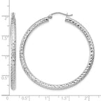 14k White Gold 3x45mm Diamond-cut Round Tube Hoop Earrings