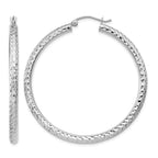 14k White Gold 3x45mm Diamond-cut Round Tube Hoop Earrings