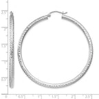 14k White Gold 3x55mm Diamond-cut Round Tube Hoop Earrings