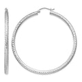 14k White Gold 3x55mm Diamond-cut Round Tube Hoop Earrings