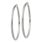 14k White Gold 3x60mm Diamond-cut Round Tube Hoop Earrings