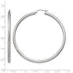 14k White Gold 3x60mm Diamond-cut Round Tube Hoop Earrings
