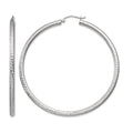 14k White Gold 3x60mm Diamond-cut Round Tube Hoop Earrings