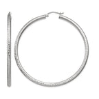 14k White Gold 3x60mm Diamond-cut Round Tube Hoop Earrings