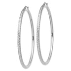 14k White Gold 3x65mm Diamond-cut Round Tube Hoop Earrings