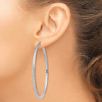 14k White Gold 3x65mm Diamond-cut Round Tube Hoop Earrings
