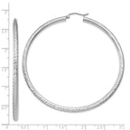 14k White Gold 3x65mm Diamond-cut Round Tube Hoop Earrings