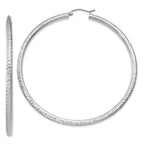 14k White Gold 3x65mm Diamond-cut Round Tube Hoop Earrings