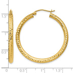 14k 3x35mm Diamond-cut Round Tube Hoop Earrings