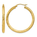 14k 3x35mm Diamond-cut Round Tube Hoop Earrings