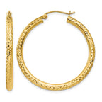14k 3x35mm Diamond-cut Round Tube Hoop Earrings