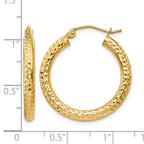 14k 3x25mm Diamond-cut Round Tube Hoop Earrings
