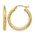 14k 3x25mm Diamond-cut Round Tube Hoop Earrings