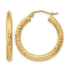 14k 3x25mm Diamond-cut Round Tube Hoop Earrings