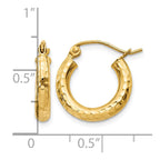 14k 3x16mm Diamond-cut Round Tube Hoop Earrings
