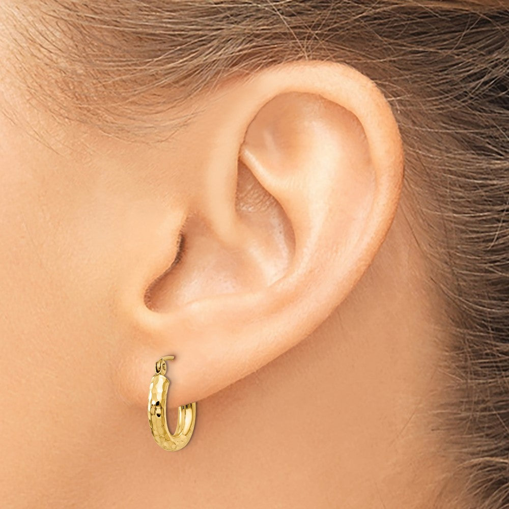 14k 3x14mm Diamond-cut Round Tube Hoop Earrings