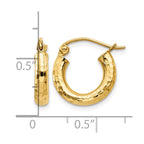 14k 3x14mm Diamond-cut Round Tube Hoop Earrings