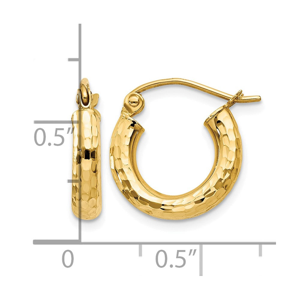 14k 3x14mm Diamond-cut Round Tube Hoop Earrings