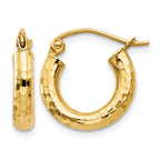 14k 3x14mm Diamond-cut Round Tube Hoop Earrings